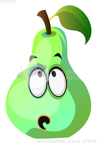 Image of Green pear cartoon face thinking illustration vector on white ba