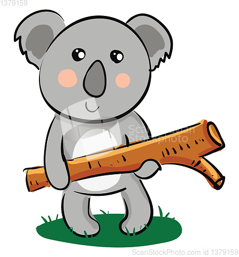 Image of Cartoon Koala holding a piece of timber wood vector or color ill
