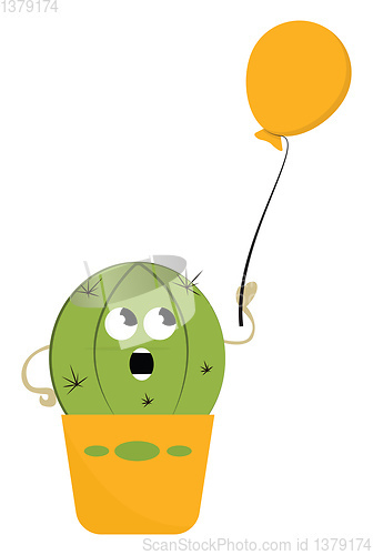 Image of Cactus with balloon vector or color illustration