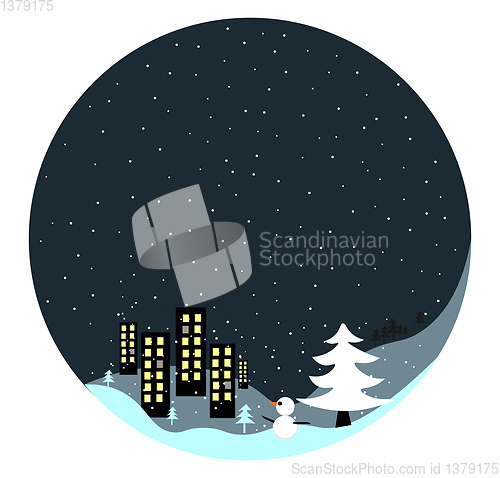 Image of Portrait of a winter town at night over dark background vector o