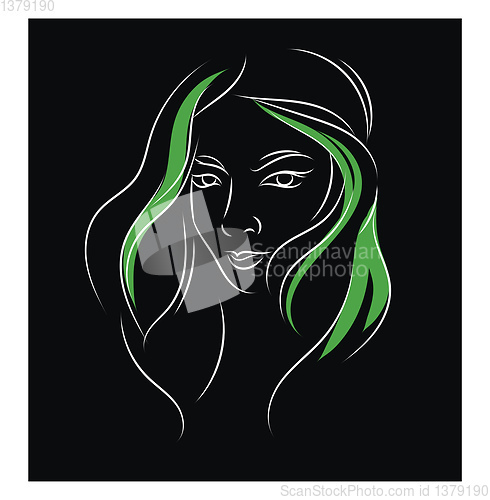 Image of Simple black green and white  portrait sketch of a girl  vector 