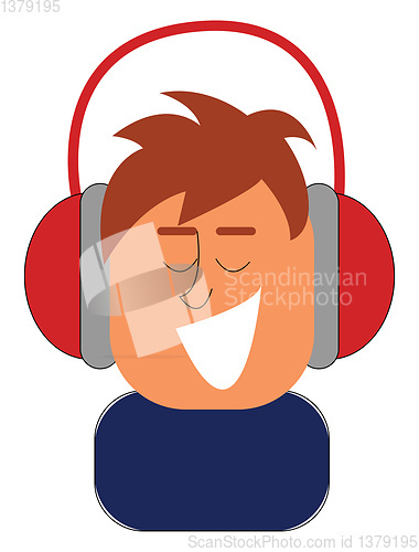 Image of Clipart of a boy listening to music with his red headphones vect