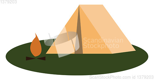 Image of A small tent winter camping and an open-air fire vector color dr