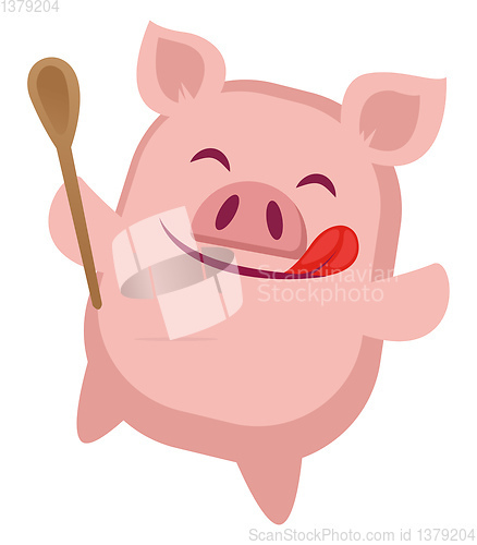 Image of Piggy is cooking, illustration, vector on white background.