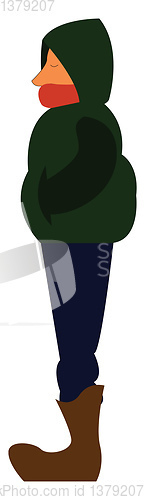 Image of A boy with green jacket, vector color illustration.