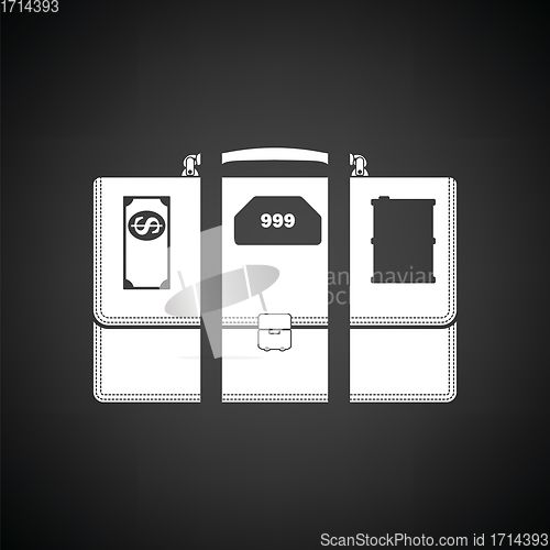 Image of Oil, dollar and gold dividing briefcase concept icon