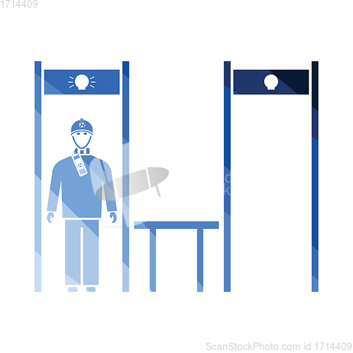 Image of Stadium metal detector frame with inspecting fan icon