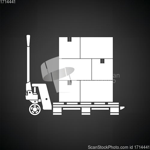 Image of Hand hydraulic pallet truc with boxes icon