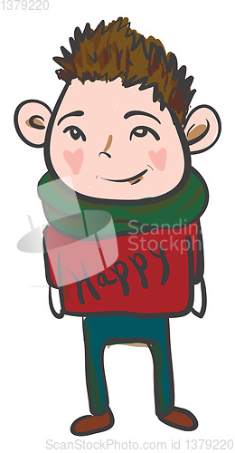Image of A boy in happy red sweater vector or color illustration