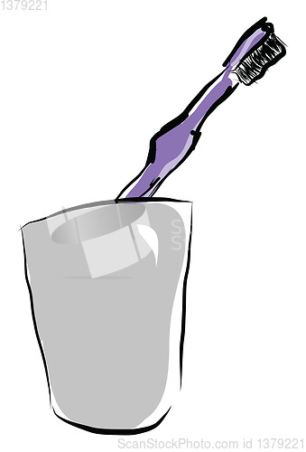 Image of A purple toothbrush in a glass vector or color illustration