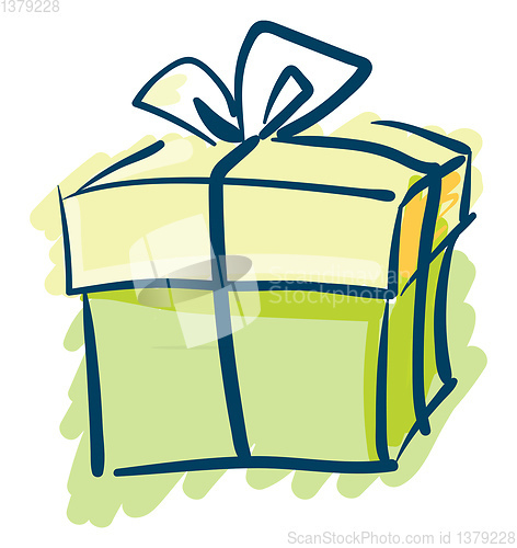 Image of Painting of a present box green and yellow in color tied with a 