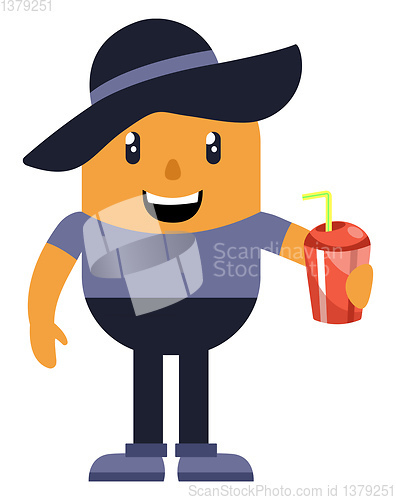 Image of Man with hat drinking soda, illustration, vector on white backgr