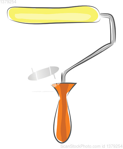 Image of Yellow paint roller with brown handle vector illustration on whi