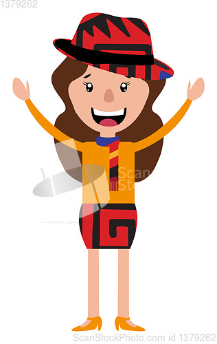 Image of Cartoon girl with a cool outfit and a hat illustration vector on
