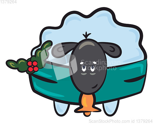 Image of Blue sheep with golden bell vector or color illustration