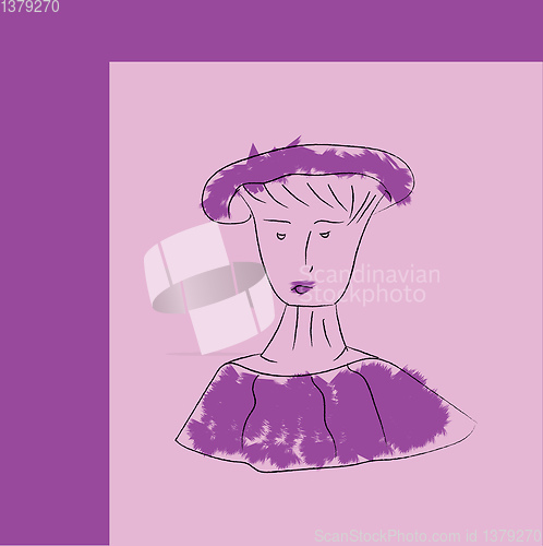 Image of Painting of a fashionable lady in purple-colored outfit vector o