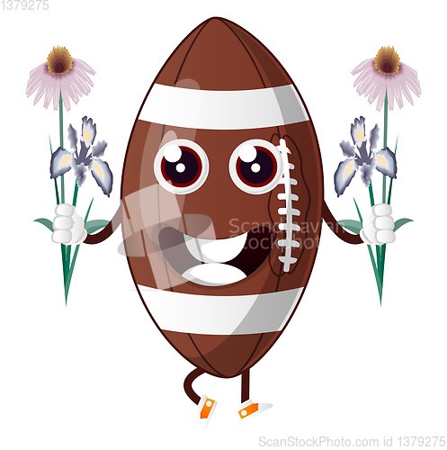 Image of Rugby ball is holding flowers, illustration, vector on white bac