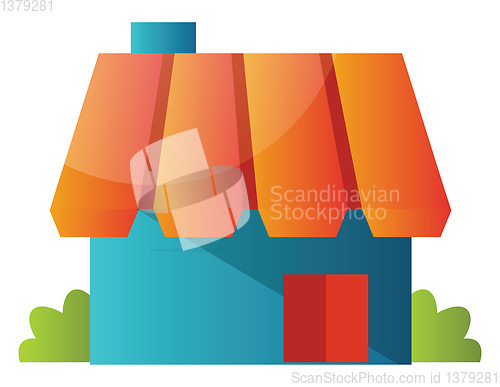 Image of Blue hause with orange roof simple vector illustration on a whit