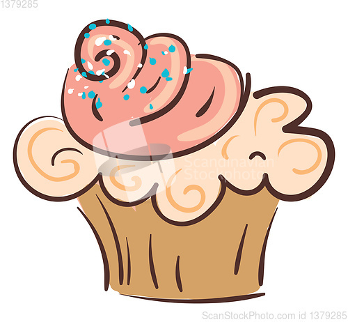 Image of A pink cupcake with pink frosting and sprinkles vector or color 