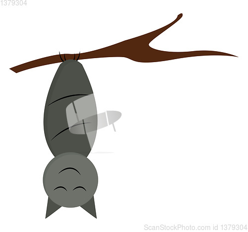 Image of Cartoon bat hanging upside down in the branch of a tree vector o