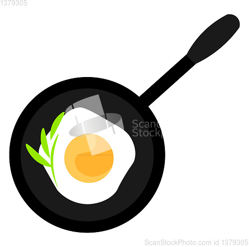 Image of Black pan with fried egg illustration vector on white background