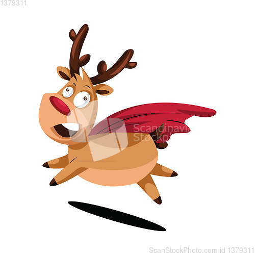 Image of Crazy cristmas deer with red cape vector illustration on a white