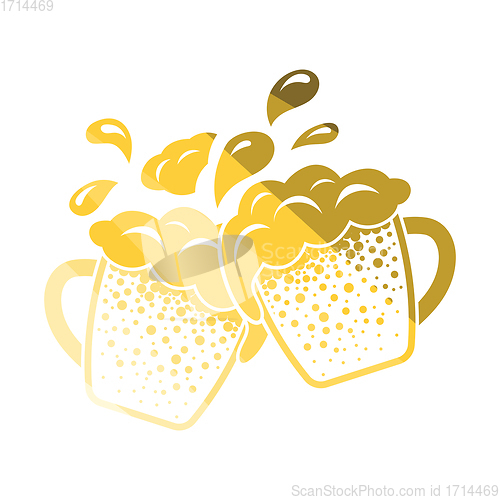 Image of Two clinking beer mugs with fly off foam icon