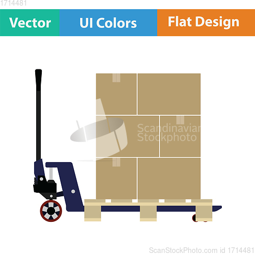 Image of Hand hydraulic pallet truc with boxes icon