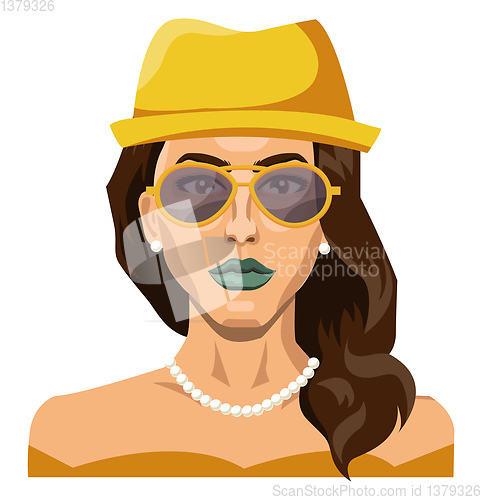 Image of Pretty girl wearing yellow hat and glasses illustration vector o