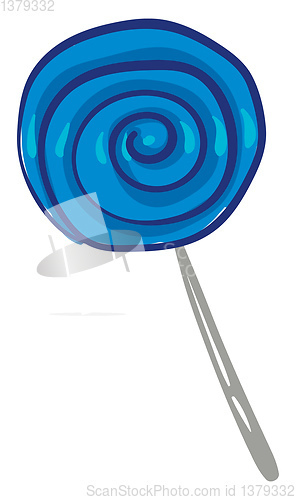 Image of Round blue lollipop with grey stick, vector or color illustratio