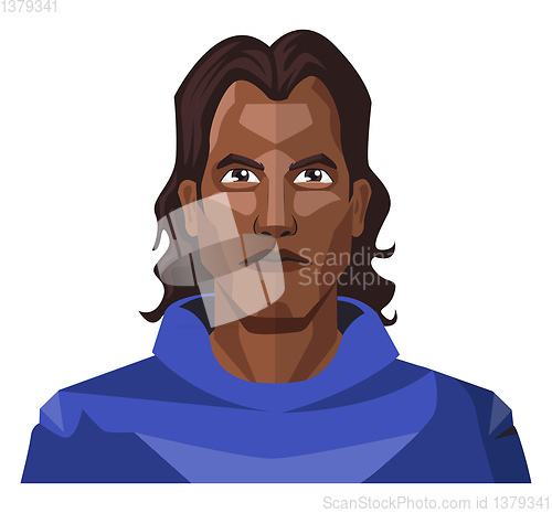 Image of Man with a long black hair and blue hoody illustration vector on