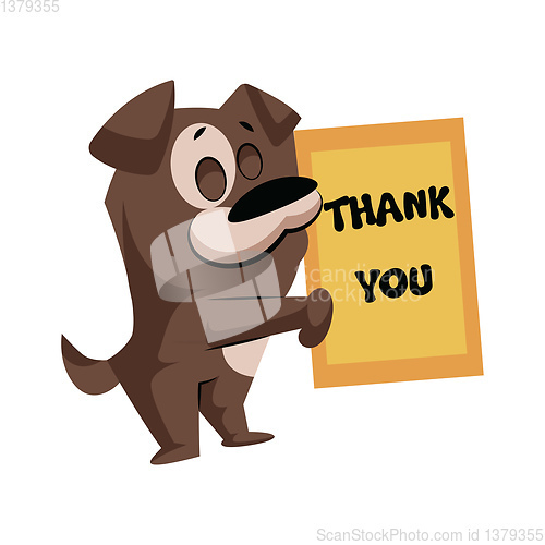 Image of Brown dog holding a Thank you sign vector sticker illustration o
