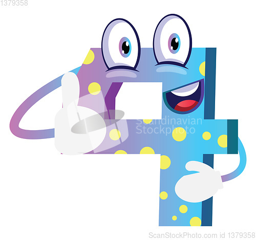 Image of Blue monster number four shape thumb up illustration vector on w