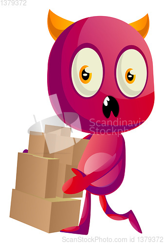 Image of Devil with boxes, illustration, vector on white background.