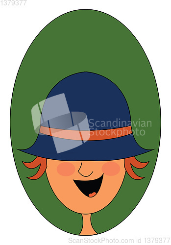 Image of Portrait of a happy boy in a blue hat over green background vect