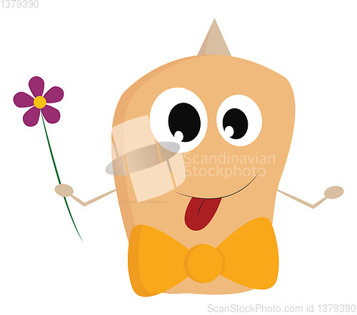 Image of Cute monster with big eyes holding flower vector illustration on