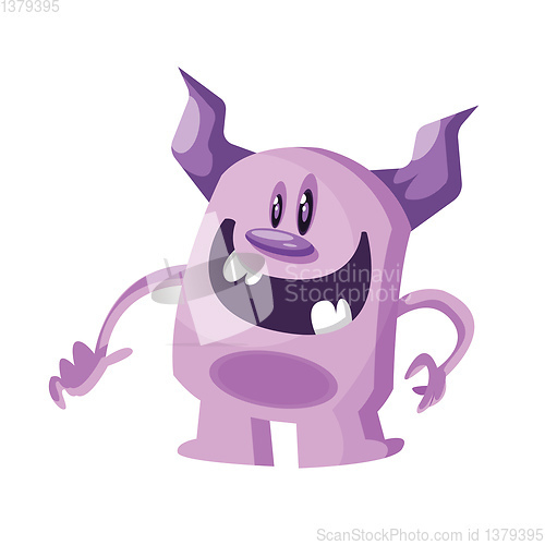Image of Purple cartoon monster smiling white background vector illustrat