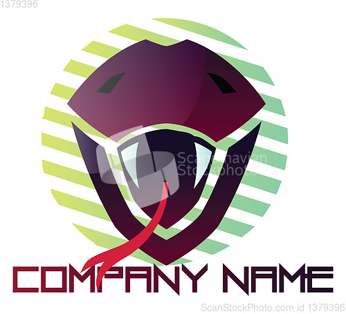 Image of Purple snake head with a tongue out vector logo design on a whit