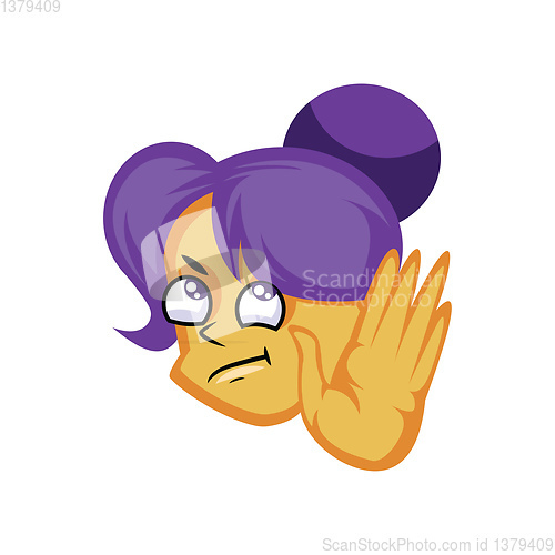 Image of Girl with purple hair showing stop sign with hand vector illustr