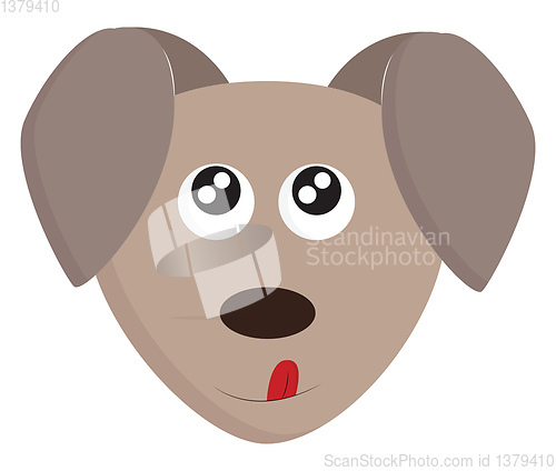 Image of Cartoon funny grey dog\'s face with tongue stuck out and pointing