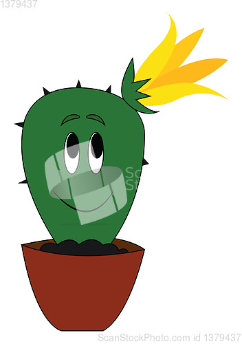Image of Cute cactus with yellow flower vector illustration 