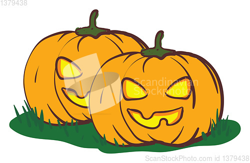 Image of The scary yellow eyes twin pumpkins vector or color illustration