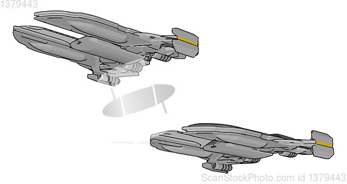Image of Vector illustration on white background of two white galaxy crui