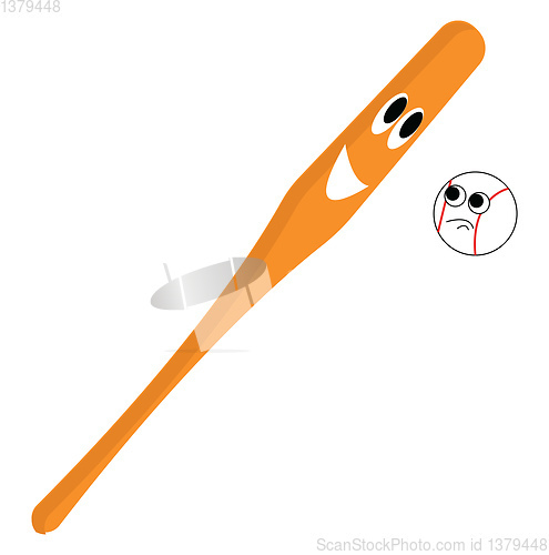 Image of A happy baseball bat and a sad baseball vector or color illustra