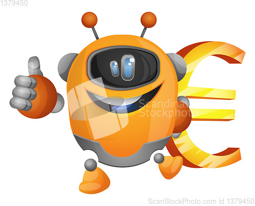 Image of Cartoon robot holding a euro sign illustration vector on white b