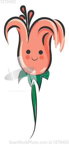 Image of Cute smiling light pink lily flower on green branch vector illus