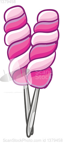 Image of Two spiral-shaped pink-colored lollipops vector or color illustr
