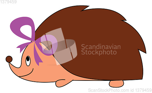 Image of Girl hedgehog with purple bow illustration vector on white backg