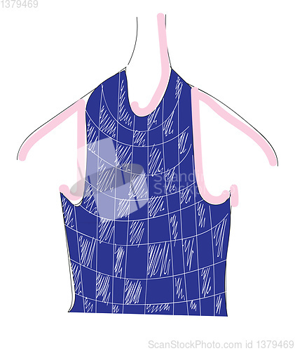 Image of Blue and white square patterned shirt hanging on a dress hanger 