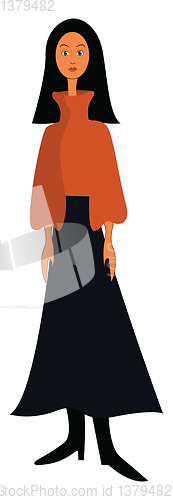 Image of Clipart of a girl with long black straight hair looks cute vecto